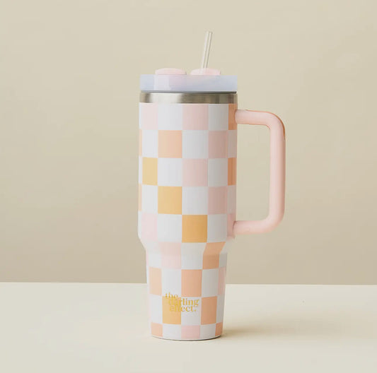 Checkered Peach Tumbler