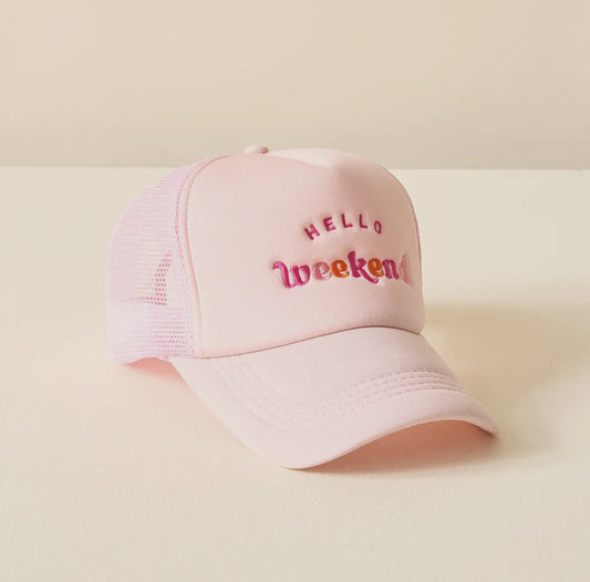 Hello Weekend Embroidered Trucker Hat