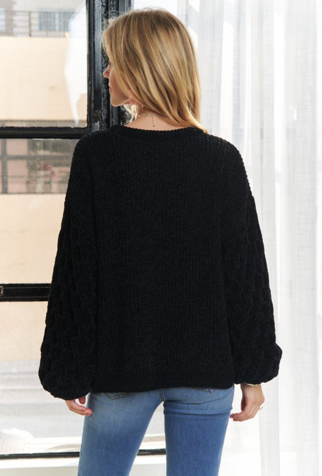 Black Puff Sleeve Sweater