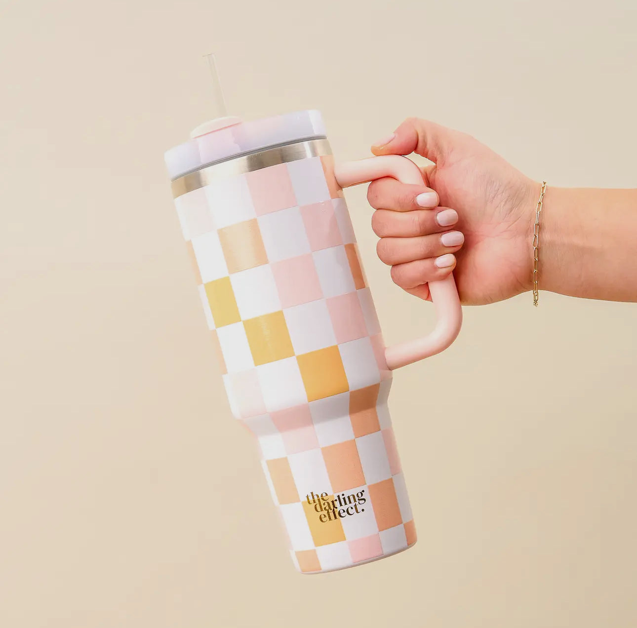 Checkered Peach Tumbler